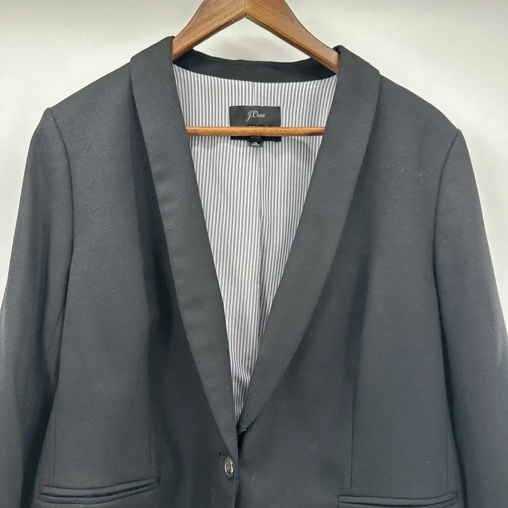J Crew Parke Blazer Womens 16 Black Wool Flannel‎ Jacket Lined Career Office